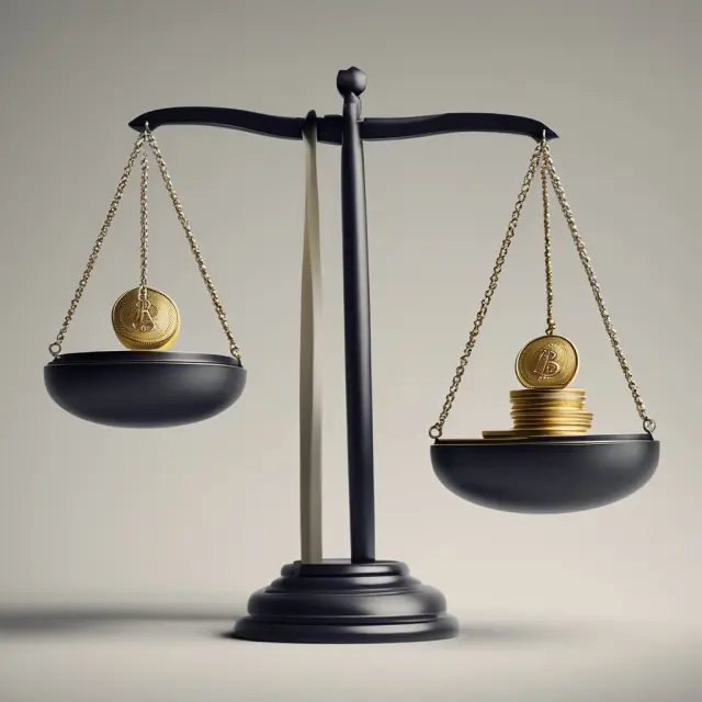 Two scales with equal weights and identical coins symbolizing the fairness debate around Horizontal Equity in taxation