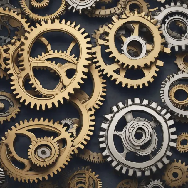 Two interconnected gear structures symbolizing companies merging and expanding their operations through horizontal integration