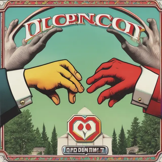 Two companies, DuPont and Conoco, symbolically merging hands to depict the successful execution of a horizontal integration strategy.
