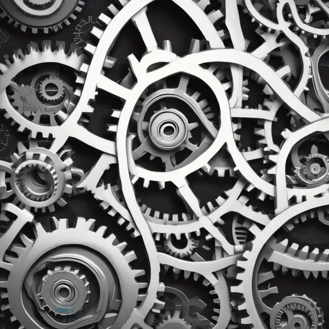 Two interconnected gears represent the challenges and complexities of horizontal integrations. Regulatory hurdles are illustrated by a third gear attempting to disrupt their smooth functioning.