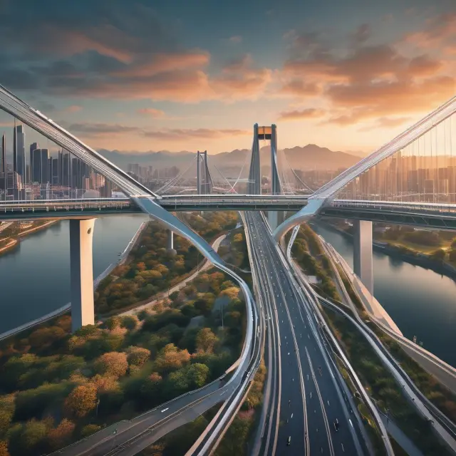 An artistic depiction of two companies coming together through a bridge, illustrating the trend of cross-border horizontal mergers and acquisitions in technology industries.
