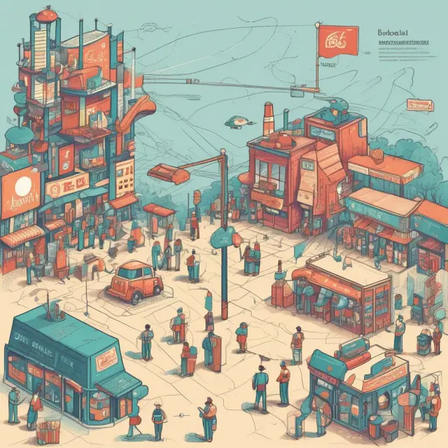 Image of interconnected industries forming a complex web, symbolizing horizontal markets and their wide-ranging applications
