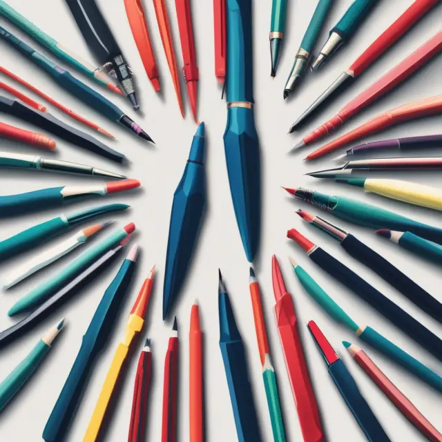 A multitude of interlinked pens forming a horizontal network, representing the diverse industries and internal factors driving profitability in horizontal markets