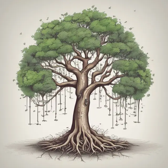 Conglomerate tree illustrating diversified production and consumption in various industries within a horizontal market setting