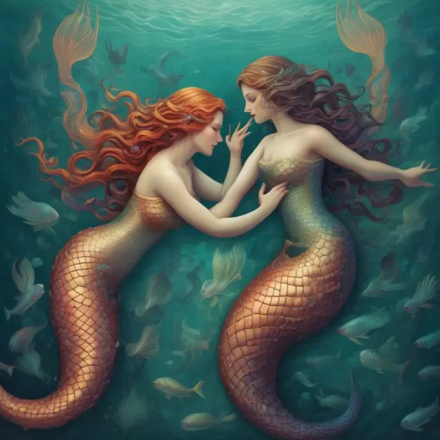 Mermaids combining tails to symbolize companies gaining synergies and increased market power through horizontal mergers