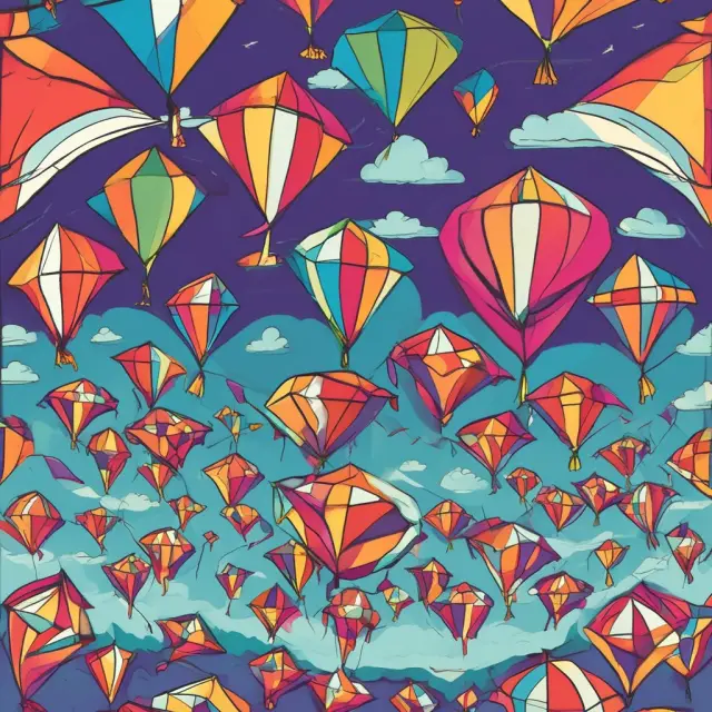 Diverse revenue bonds depicted as colorful kites flying together, emphasizing various investment opportunities.