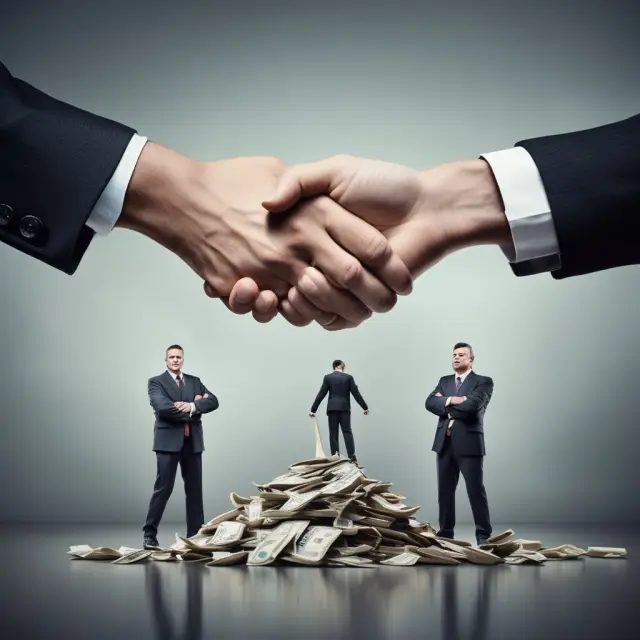 An image representing the comparison between hostile and friendly bids, depicting a tug-of-war between management and shareholders