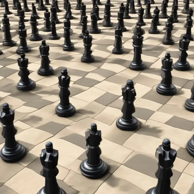Three dynamic figures engaged in a chess-like game, representing successful hostile takeover bids by KKR, Michael Dell, and Unilever