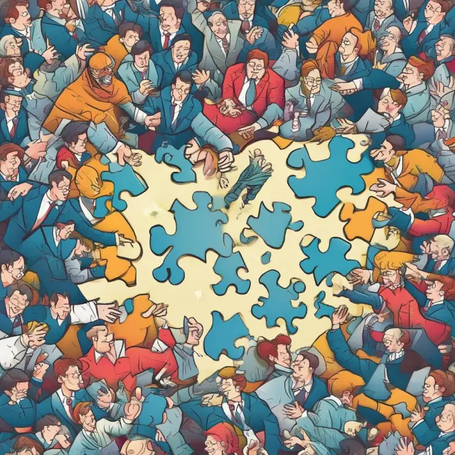 Investor working on a puzzle to uncover hidden value in undervalued companies while dealing with the chaos of activist investors.
