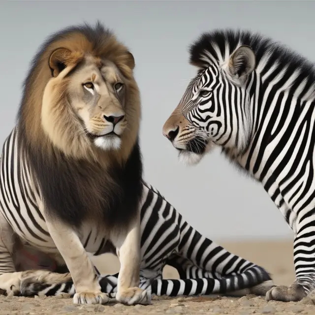 A lion, symbolizing a successful acquirer, tames a reluctant zebra, representing a target company undergoing a hostile takeover.