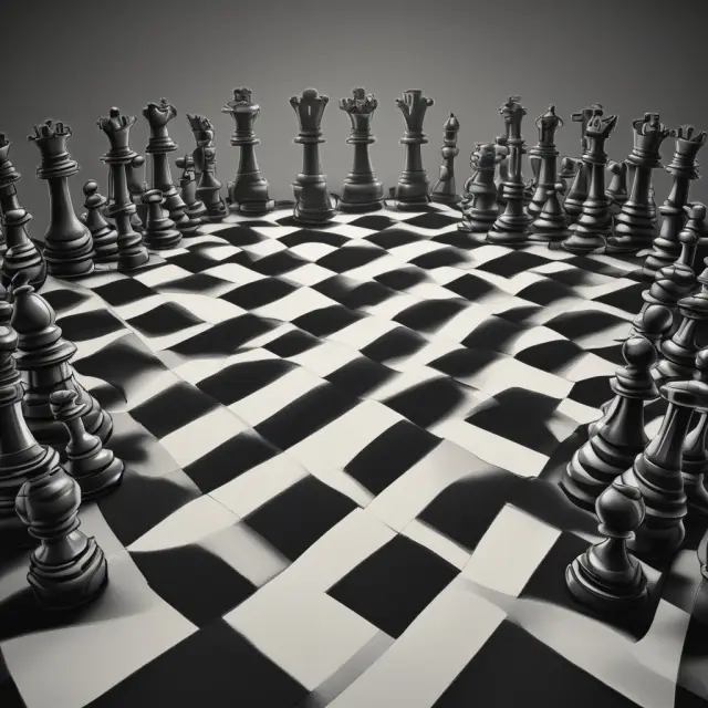An ornate chessboard populated by institutional investors playing out strategic roles in a hostile takeover, as pawns become acquirers, rooks represent shareholders, and bishops embody defenders