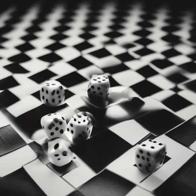 Image of two dice rolling on a checkered chessboard representing the ongoing debate over the existence of the hot hand phenomenon in finance.