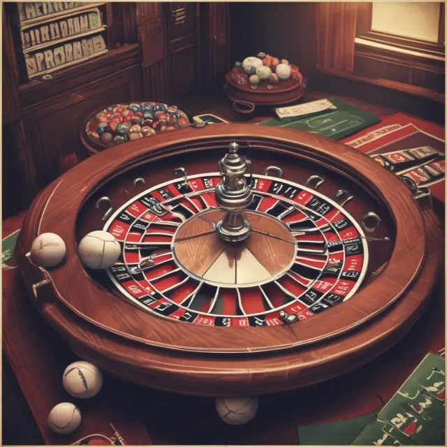 Roulette wheel filled with sports balls symbolizing the uncertainty and potential risks associated with the hot hand phenomenon in legalized sports betting