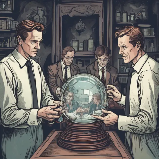 Attractive servers analyzing economic data using a crystal ball, symbolizing the attractive server economic index