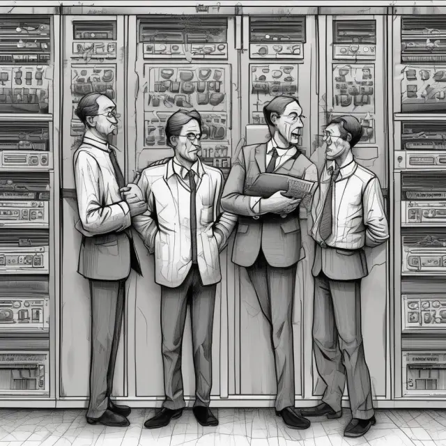 A group of economists pondering over a table filled with data, discussing the validity of the Attractive Server Index