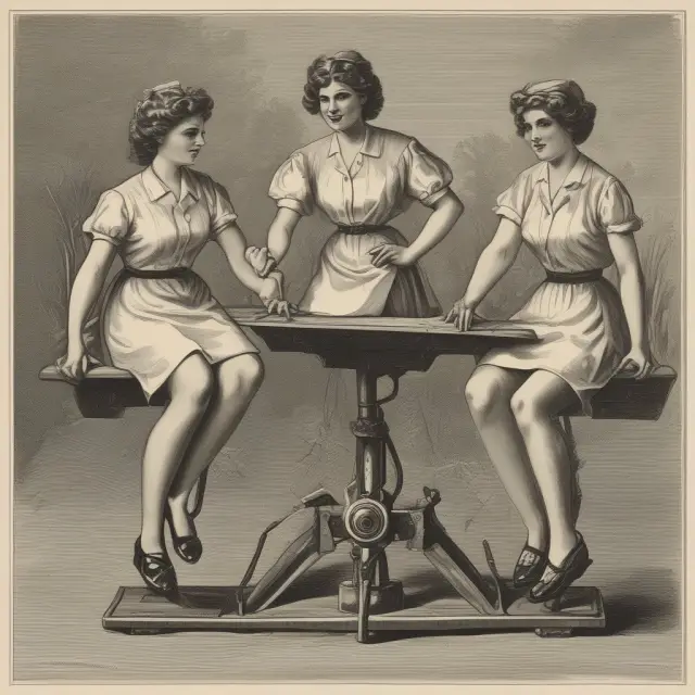 A see-saw balancing hot waitresses symbolizing questionable economic theories and indicators