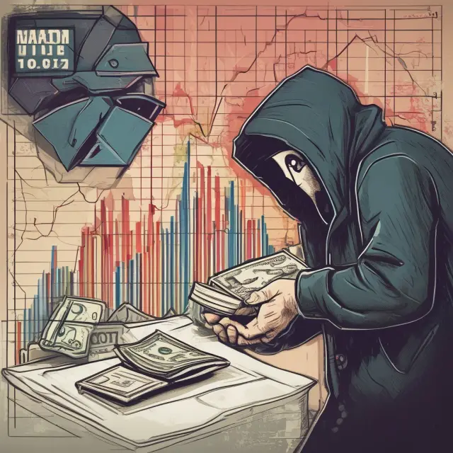 A thief attempting to steal from a hot wallet as market volatility is depicted in the background