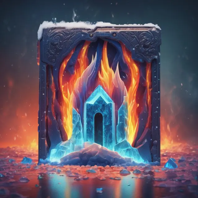 Hot wallet represented by a flaming torch inside a fortified ice castle, emphasizing its internet-connected convenience contrasted with security.