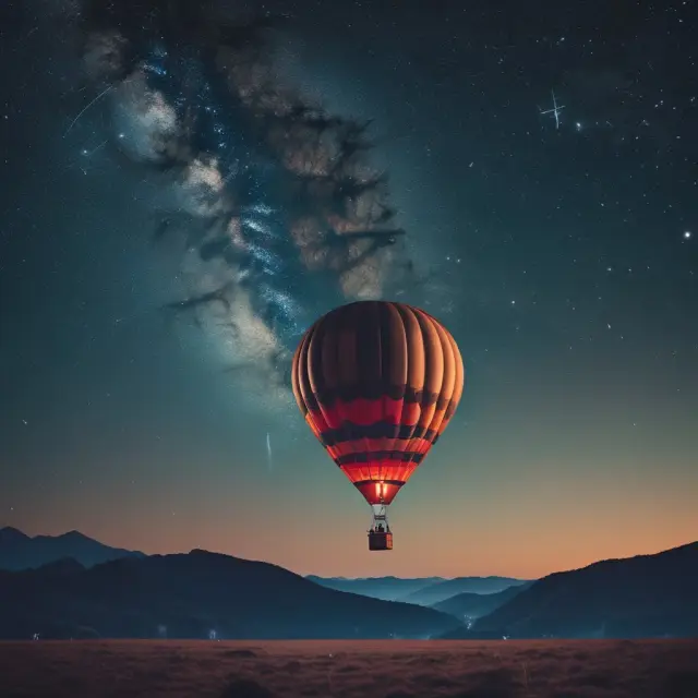 An ascending hot air balloon against a backdrop of stars and constellations, representing the challenges Hotelling