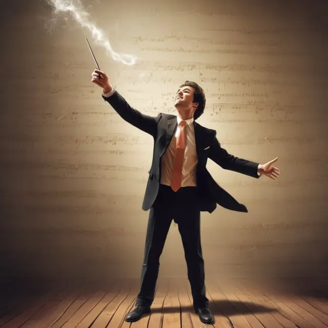 An underwriter, depicted as an orchestra conductor, managing price and investor demand during a hot IPO process
