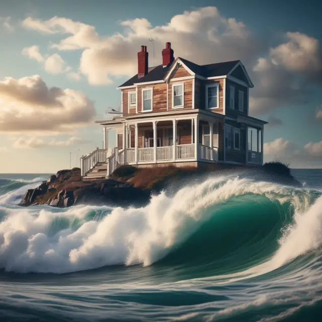 House on an economic wave with House Price Index (HPI) chart in the background