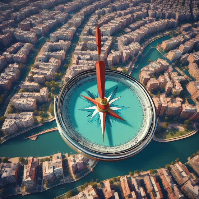 Compass towards cityscape - Understanding location