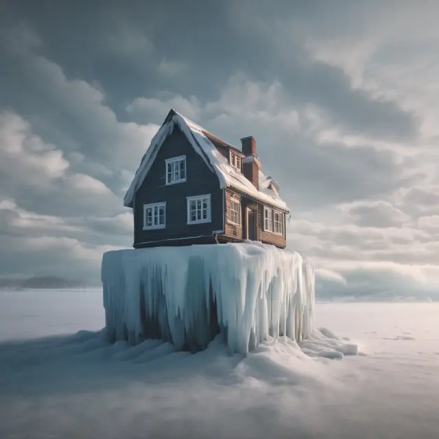 House image representing margin maintenance requirements, with ice blocks symbolizing potential losses that require constant refinancing