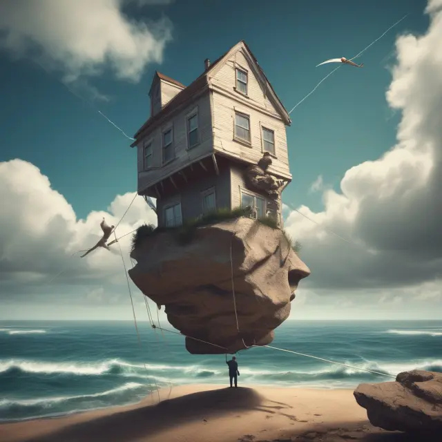 Investor on tightrope receives a house call from a brokerage firm during stock market volatility