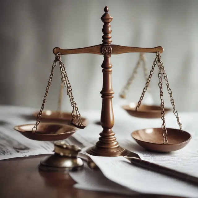 Scales representing legal considerations, with household employment contracts and labor laws.