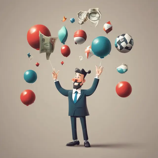 Juggler skillfully balances bills and balls, representing budgeting for household entertainment expenses