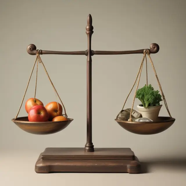 A balancing scale illustrating essential and discretionary household expenses