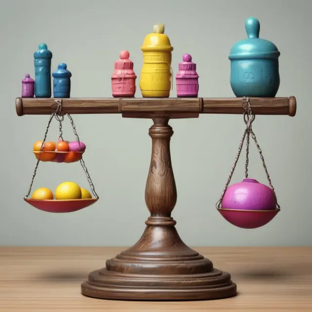 Image of scales balancing different weights, each labeled with distinct house maintenance requirements for investors