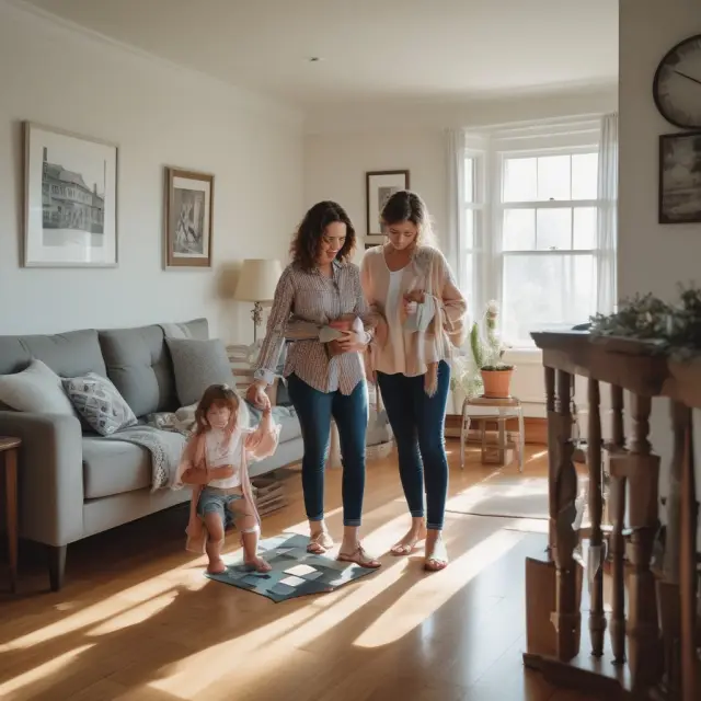 Family saying farewell to their cherished memories in a house while exploring new housing opportunities