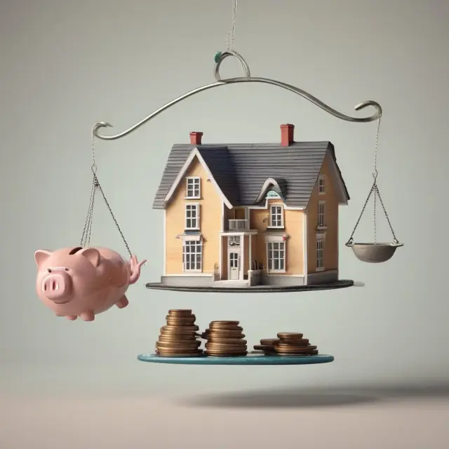 A house precariously perched atop a scale, with mortgage payments on one side and unexpected financial changes on the other