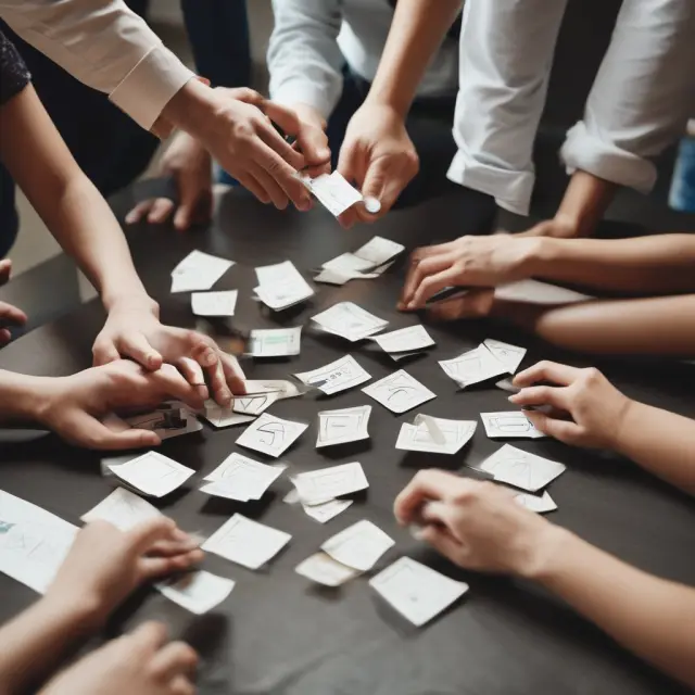 Experts building a house of cards symbolizing house poor prevention strategies, surrounded by financial literacy books