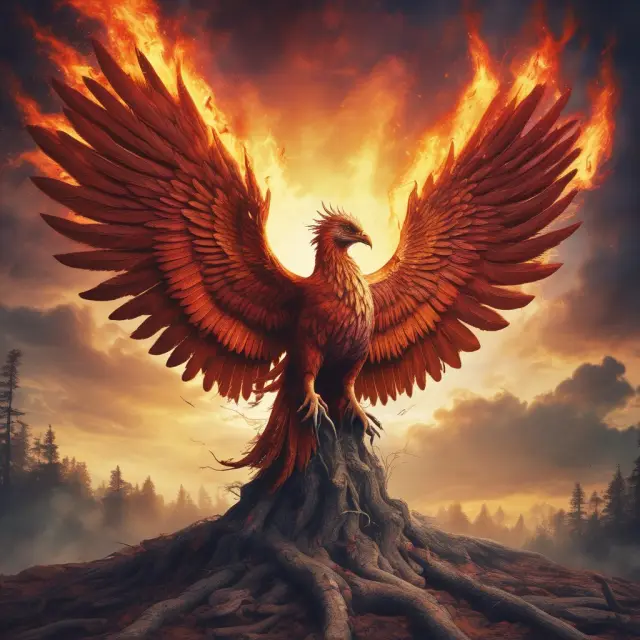 A phoenix rising from a pile of foreclosure notices, illustrating HERA