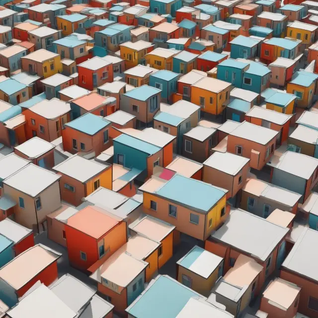 A collection of interconnected state buildings forming an intricate structure, with each brick symbolizing a housing bond investment in affordable housing projects