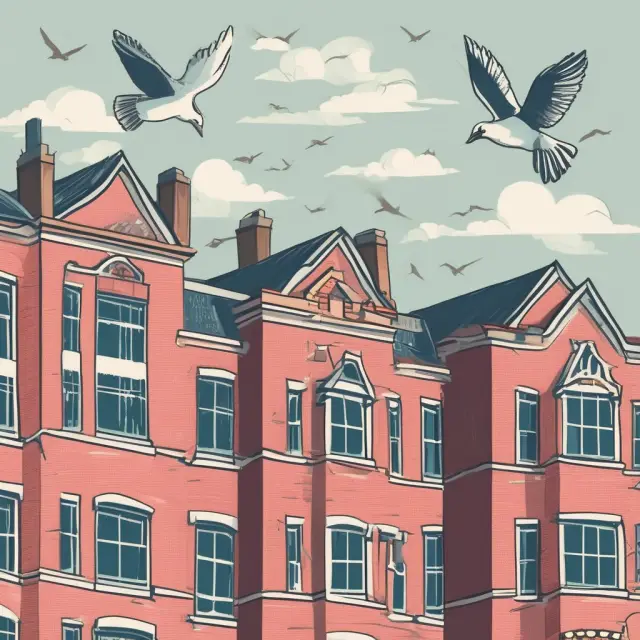 Tax credit doves in the sky, symbolizing federal LIHTC, contrasted with affordable housing projects below, representing bond financing
