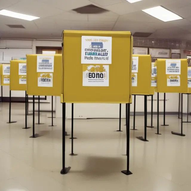 Image of a voting booth overflowing with golden housing authority bonds, representing the community