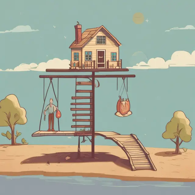 A seesaw illustrating housing expense ratio balance: borrower income vs. mortgage payments