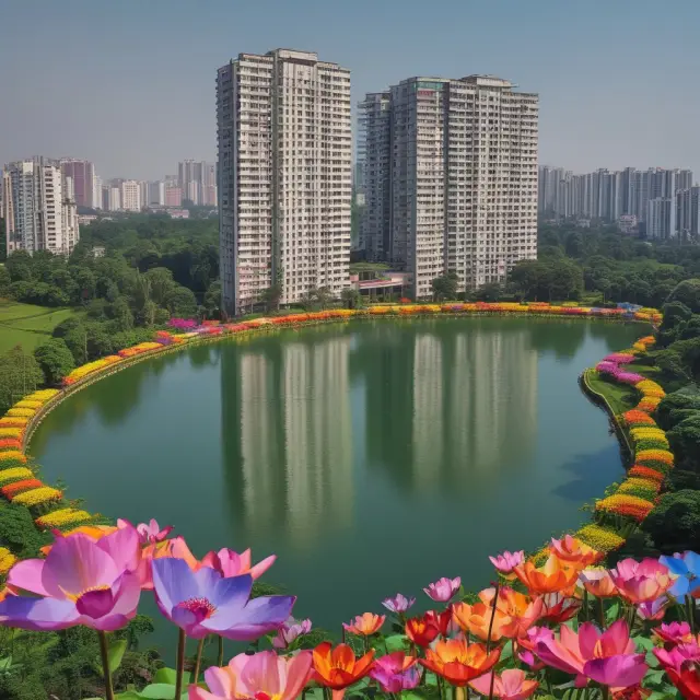 Image of a government official issuing a rainbow-colored housing bond as a lotus flower blooms, symbolizing the growth of affordable housing projects