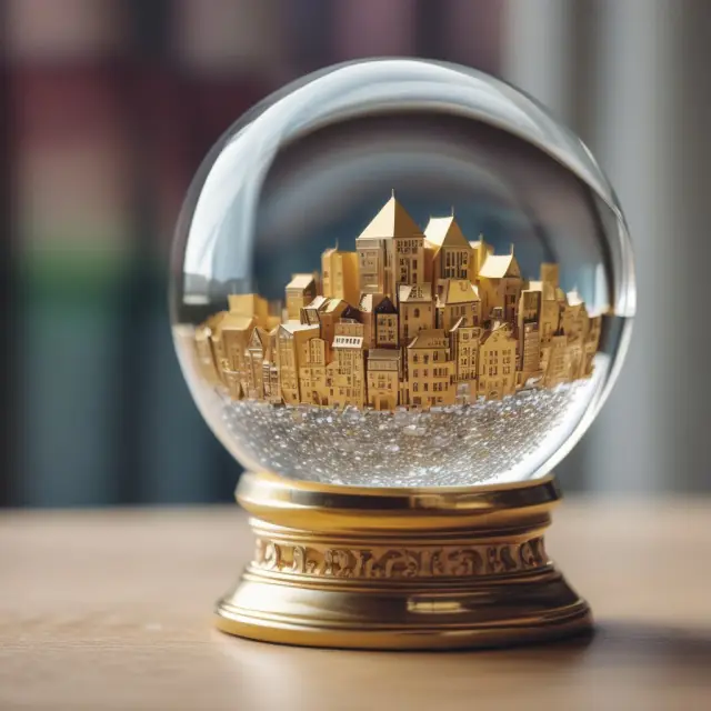 Golden housing blocks in a crystal ball signifying the NAHB/Wells Fargo Housing Market Index as an economic predictor