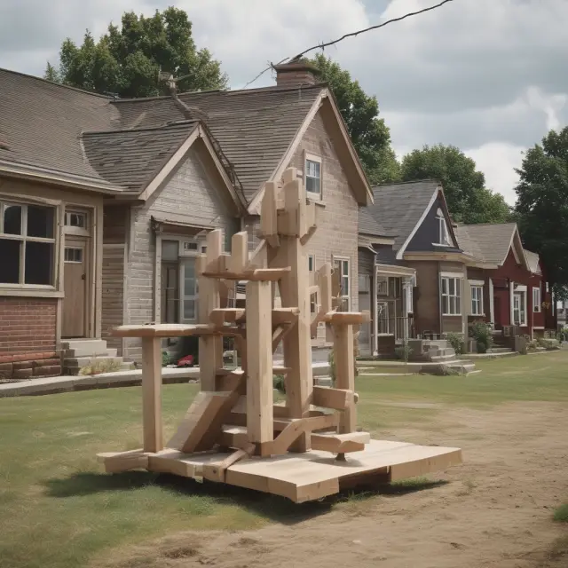 A see-saw contrasting two houses: one built under permit with proper utilities and a certificate of occupancy, the other as a non-permitted structure lacking essential services.