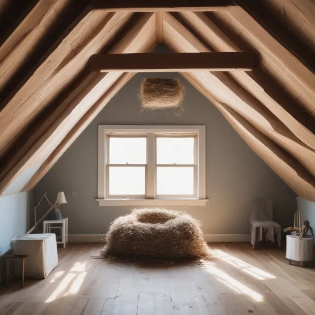A homeowner converts their attic space into multiple cozy apartments, represented by a bird building a nest filled with tiny homes.
