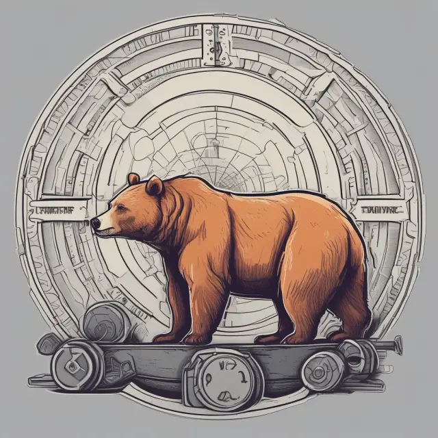 A see-saw with an SEC logo at its center, representing regulatory enforcement of the Howey Test on token sales. One end features a bear symbolizing regulation and the other a bull for innovation.
