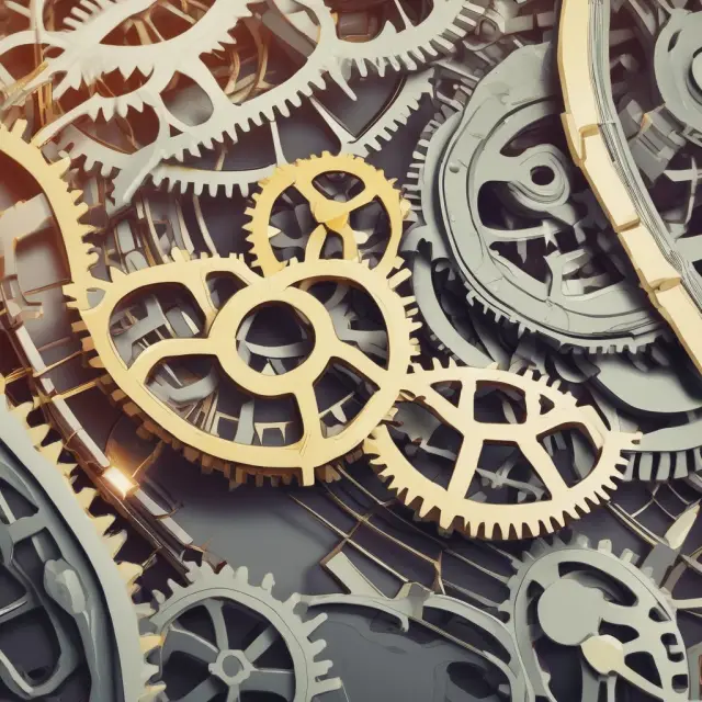 Gears symbolizing administrative tasks, with claims being processed, reports stacked, and a regulatory compass guiding HRA compliance