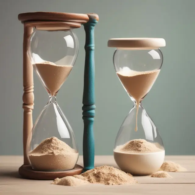 Hourglasses symbolizing HSAs and FSAs: One filled with savings (HSAs) and another losing it (FSAs), illustrating their differences in longevity.