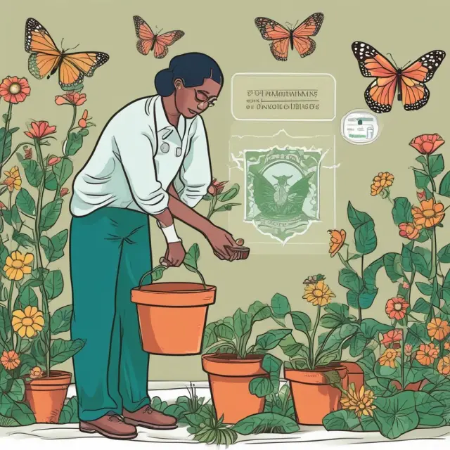 An HSA custodian as a garden keeper, managing funds for various medical expenses in labeled pots and helping tax-free investments grow like a butterfly.
