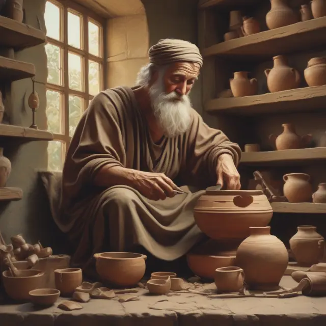A potter forming an HSA at his wheel, surrounded by medical symbols and tax benefits