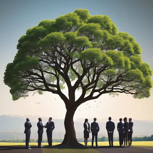 A sturdy tree symbolizes the hub, with multiple branches representing various investment vehicles or feeders coming together to grow under its central management